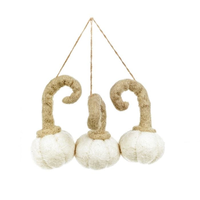 felt so good Handmade Felt White Pumpkin Trio Hanging Autumnal Decorations