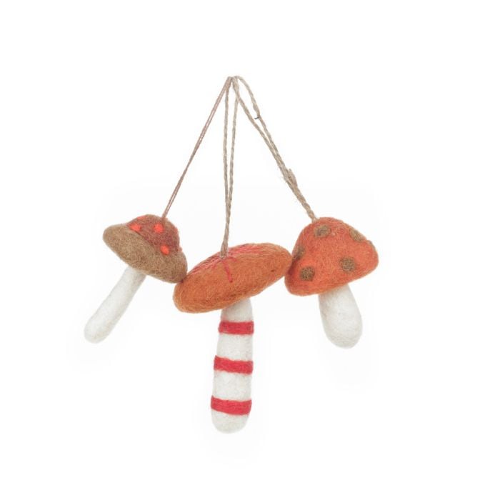 Felt So Good Handmade Felt Wild Foraged Mushrooms (Set Of 3) Hanging Decorations