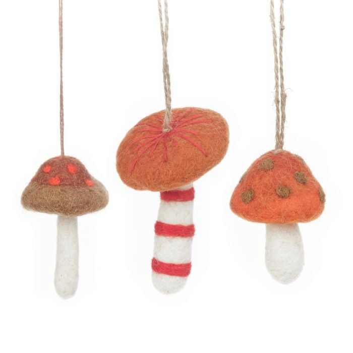 felt so good Handmade Felt Wild Foraged Mushrooms (Set of 3) Hanging Decorations
