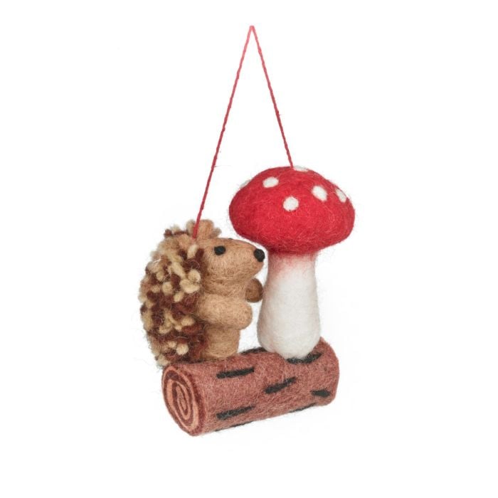 felt so good Handmade Felt Willow the Woodland Hedgehog Toadstool Hanging Decoration