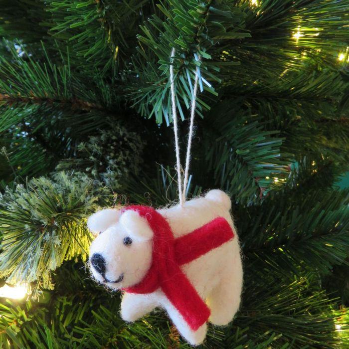 felt so good Handmade Felt Winter Polar Bear Biodegradable Hanging Decoration