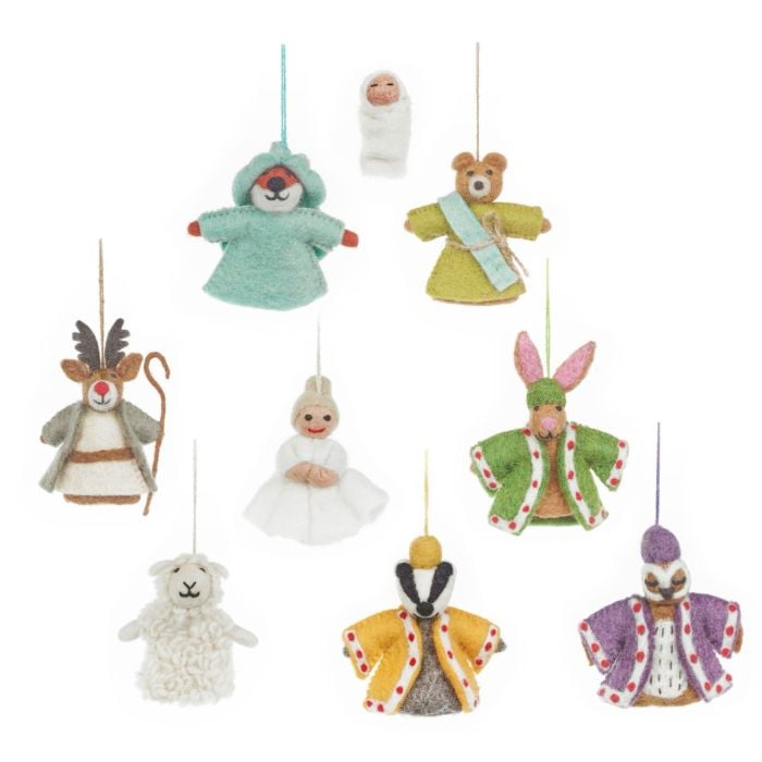 felt so good Handmade Felt Woodland Nativity (Set of 9) Hanging Decorations