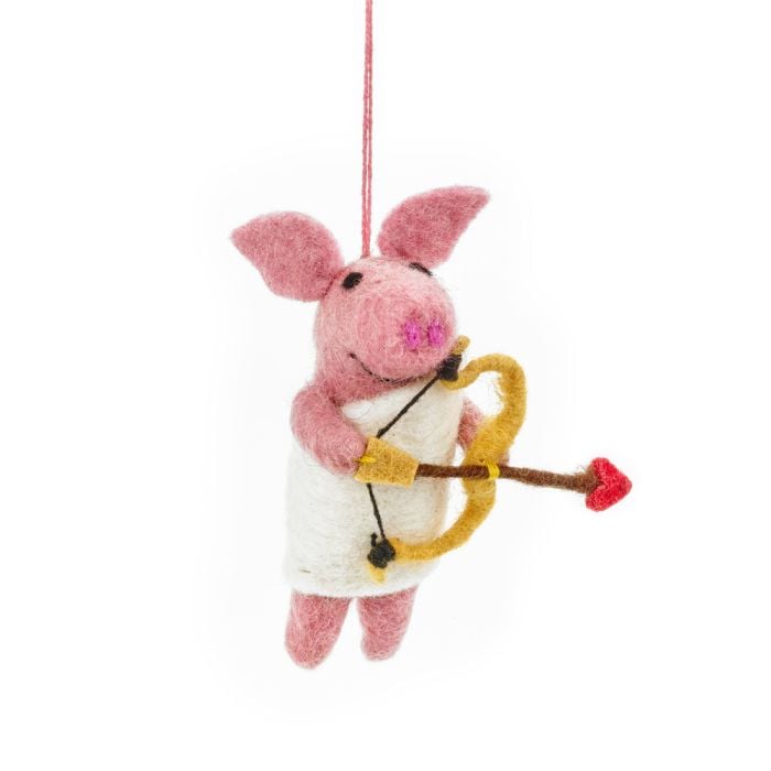 felt so good Handmade Needle Felt Cupig's Arrow Cupid Pig Hanging Valentines Decoration