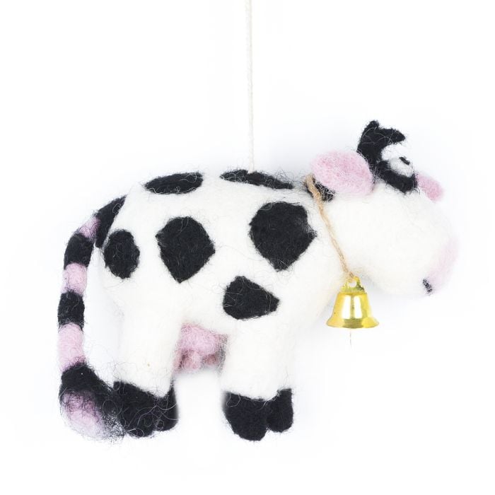 felt so good Handmade Needle Felt Daisy the Cow Fair trade Hanging Decoration