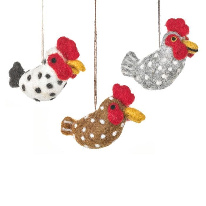 felt so good Handmade Needle Felt Farmhouse Chickens Set of 3 Hanging Decorations