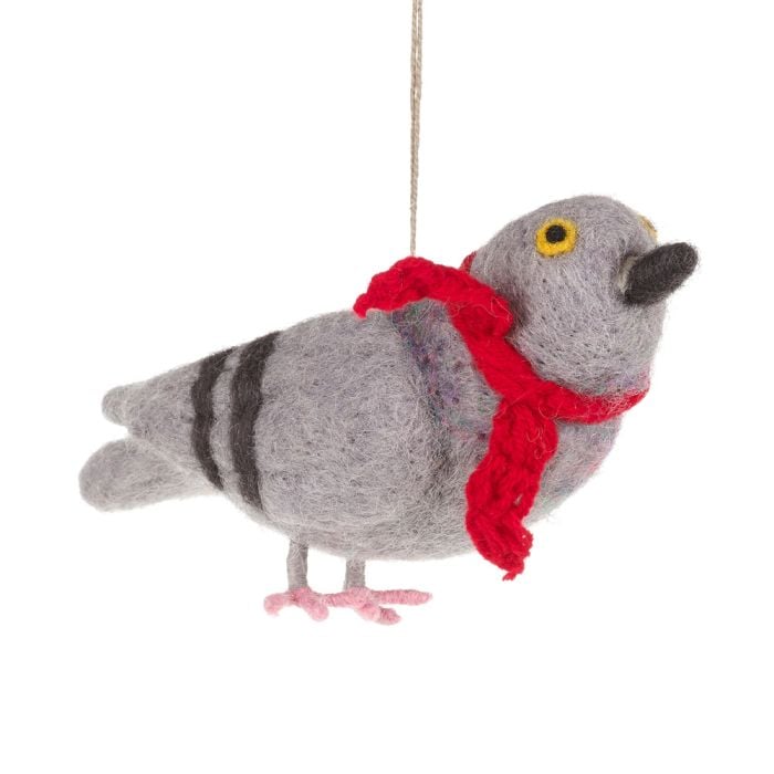Felt So Good Handmade Pigeon With A Scarf Fair Trade Hanging Bird Decoration