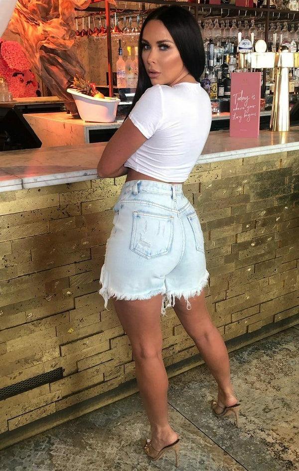 Femme Luxe Acid Wash Extreme Rip Distressed Denim Shorts - Jovita