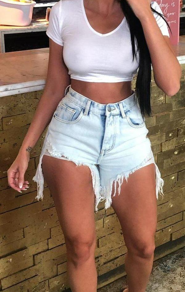 Femme Luxe Acid Wash Extreme Rip Distressed Denim Shorts - Jovita