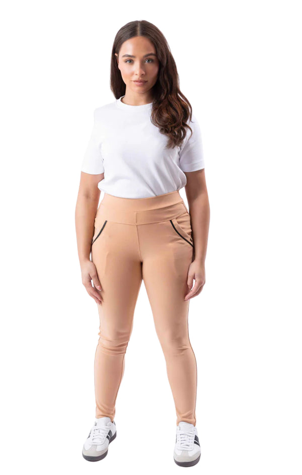femme luxe Apricot High Waist Double Band Pocket Leggings - Aria