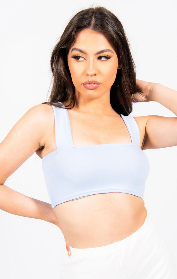 Femme Luxe Baby Blue Thick Strap Square Neck Crop Top - Mirelda