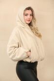 Femme Luxe Beige Bubble Hem Zip Up Fleece Jacket - Janet