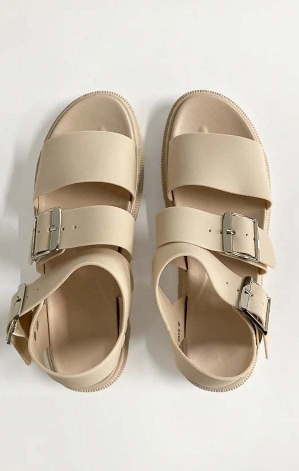 Femme Luxe Beige Buckle Strap Gladiator Sandals - Estrella