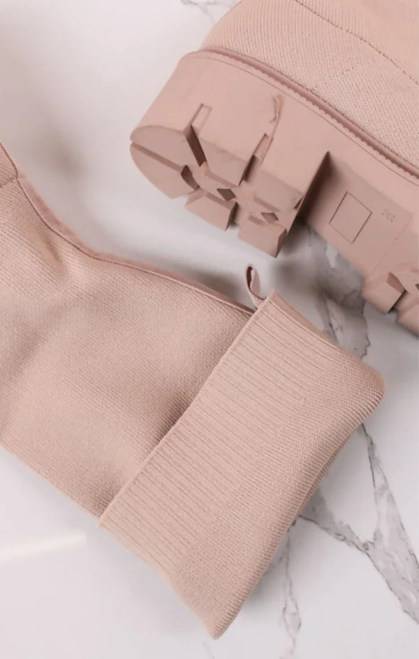 Femme Luxe Beige Chunky Platform Knee High Boots - Miriana