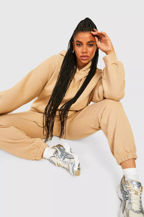 Femme Luxe Beige High Waisted Pocket Detail Cuffed Joggers- Avery