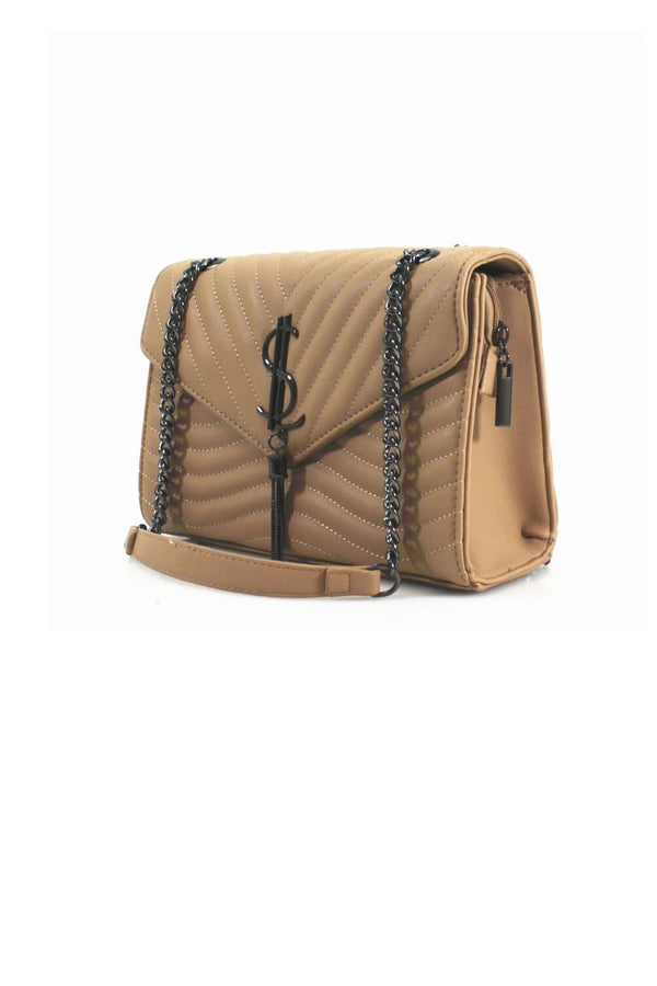 Femme Luxe Beige Quilted Satchel Crossbody Bag - Mercy