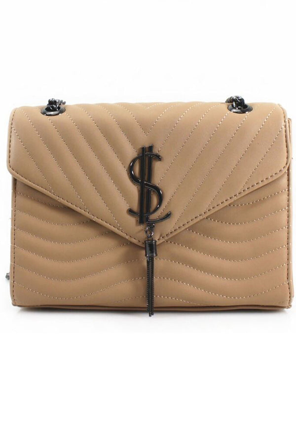 Femme Luxe Beige Quilted Satchel Crossbody Bag - Mercy
