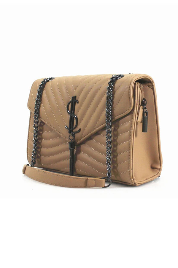 femme luxe Beige Quilted Satchel Crossbody Bag - Mercy