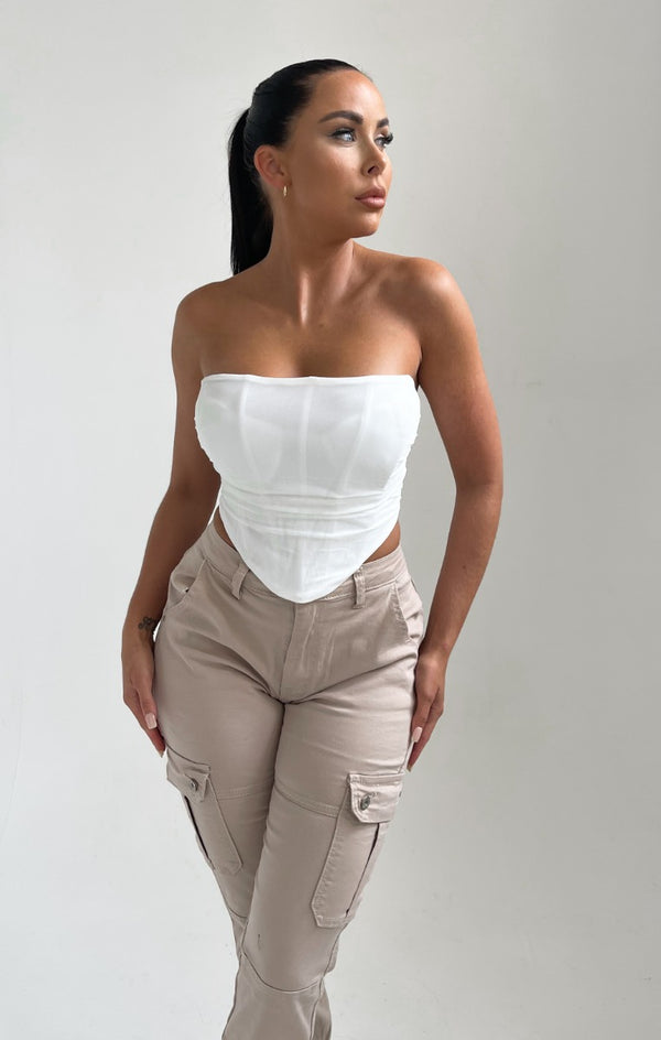 Femme Luxe Beige Slim Fit Cuffed Pocket Cargos - Fleur