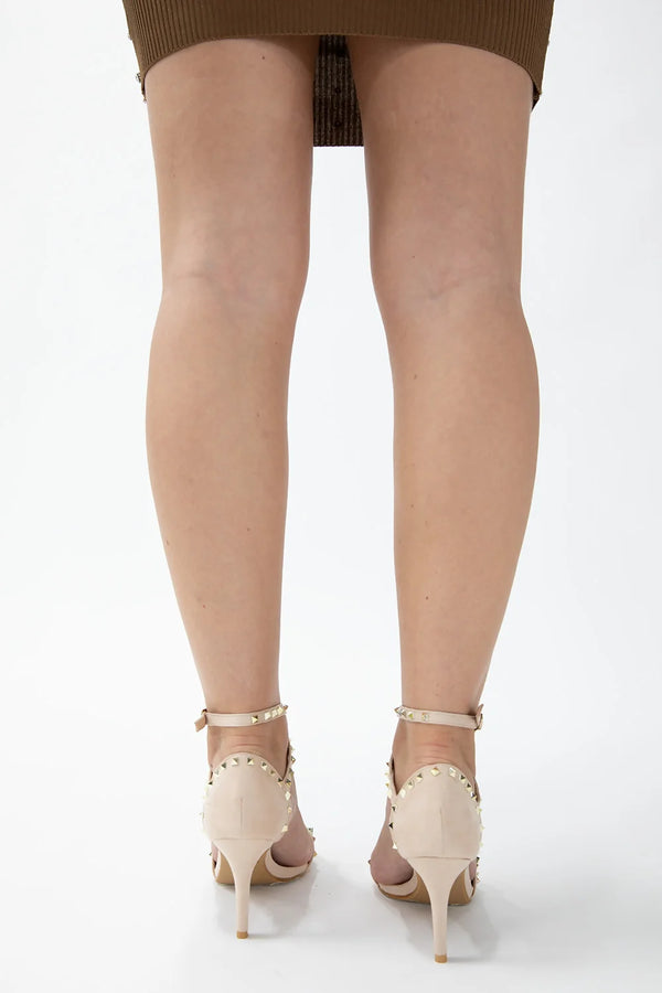 Femme Luxe Beige Studded Strappy High Heel Sandal - Sara