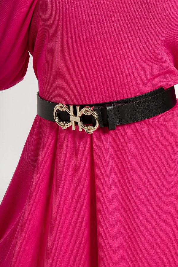 Femme Luxe Black And Gold H Knot Tie Detailed Belt - Cara