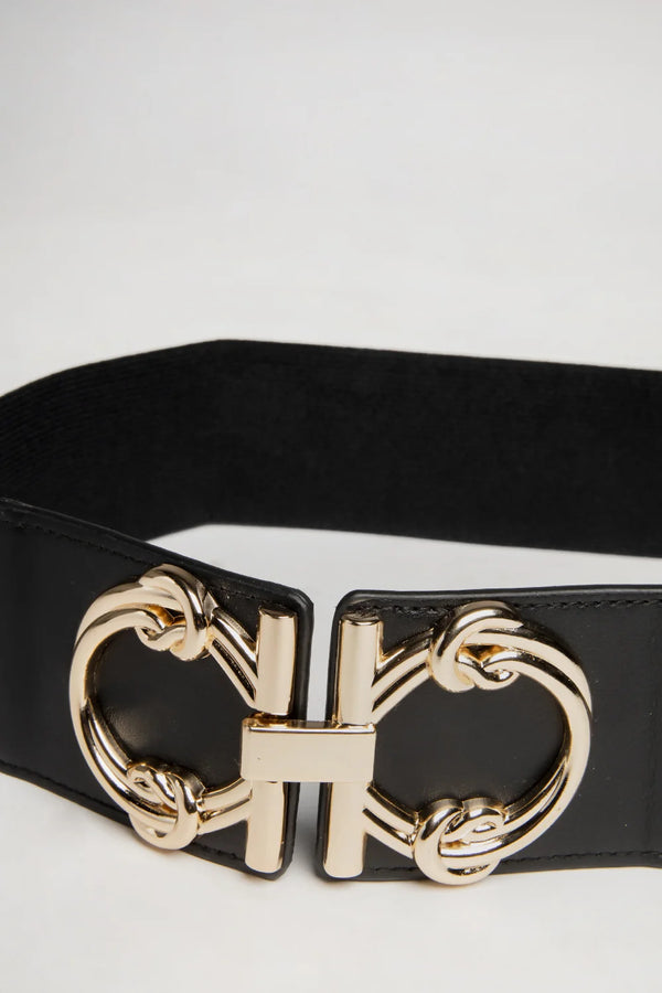 Femme Luxe Black And Gold Knot Tie Detail Stretch Waist Belt - Poppy