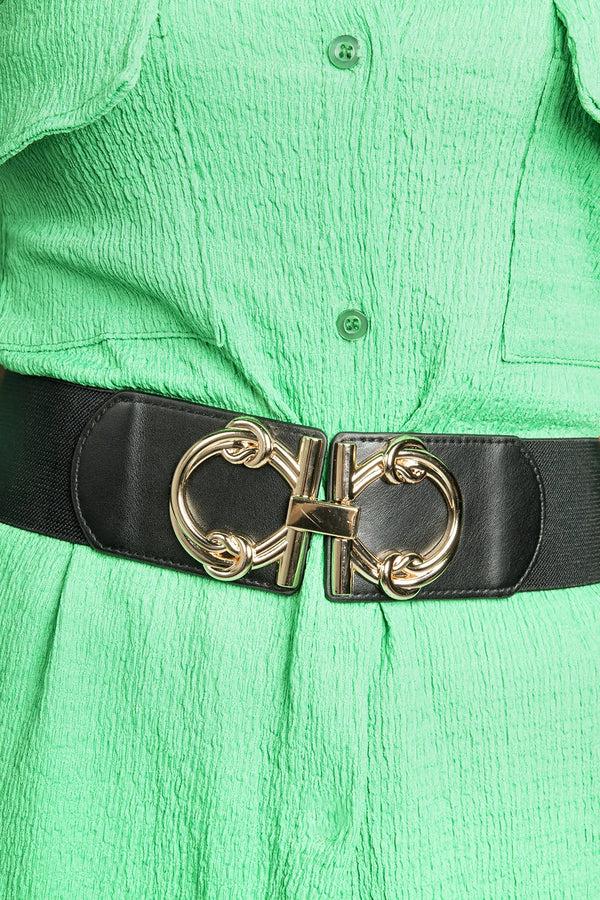 femme luxe Black And Gold Knot Tie Detail Stretch Waist Belt - Poppy