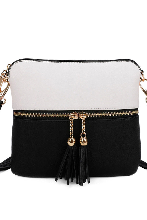 Femme Luxe Black And White Tassel Crossbody Bag - Simone