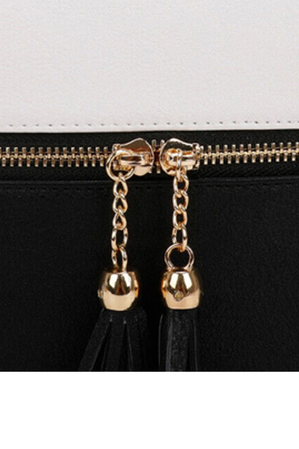 Femme Luxe Black And White Tassel Crossbody Bag - Simone