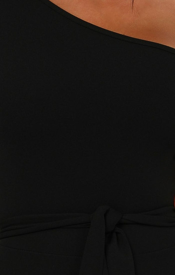 Femme Luxe Black Belted One Shoulder Jumpsuit - Evelyn