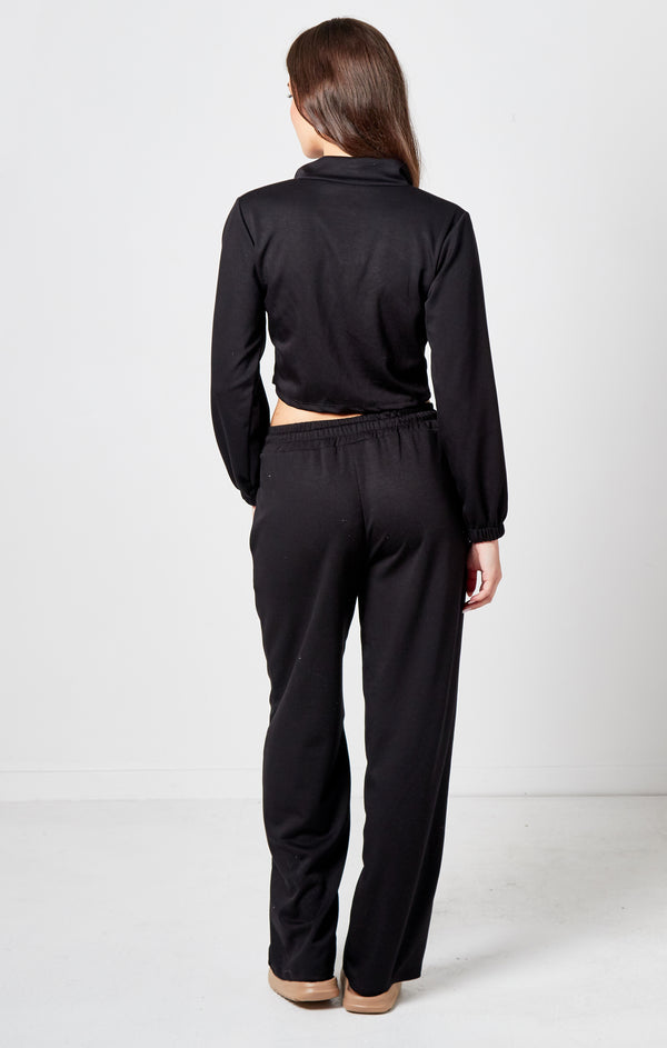 Femme Luxe Black Bomber Jacket Straight Leg Jogger Loungewear Set - Tina