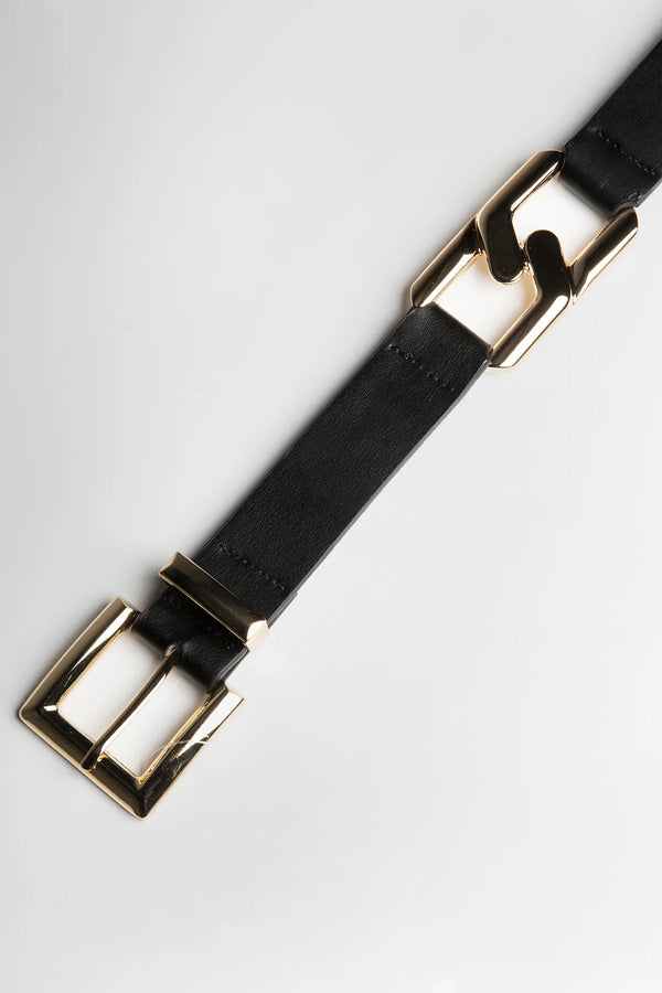 Femme Luxe Black Buckle Belt With Gold Double H Detailingt - Inaz