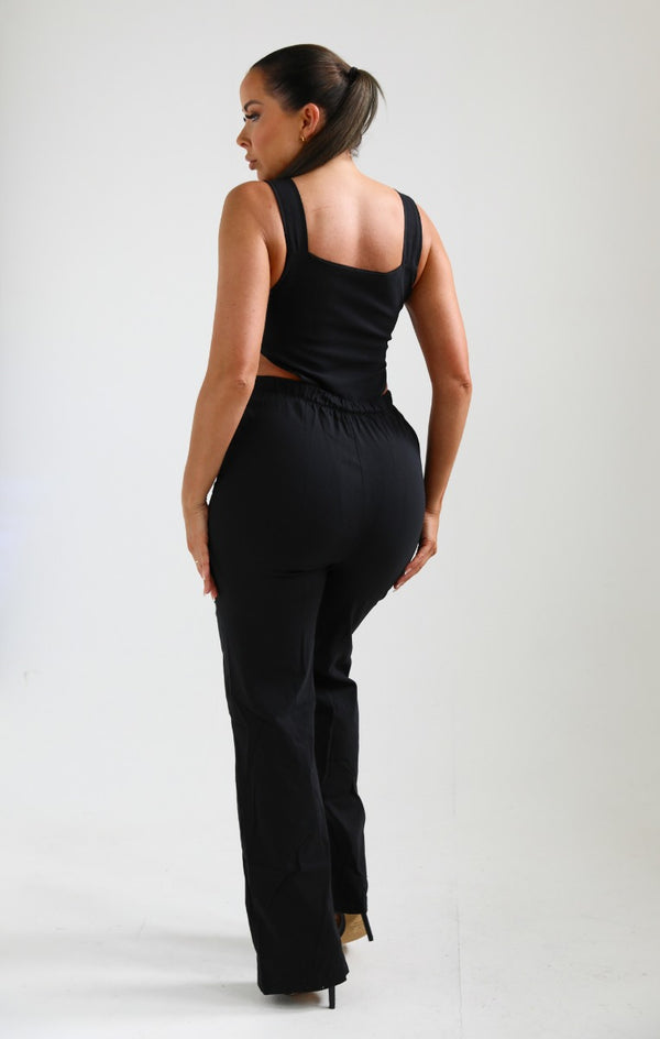 Femme Luxe Black Buckle Strap Cut Out Jumpsuit - Geena