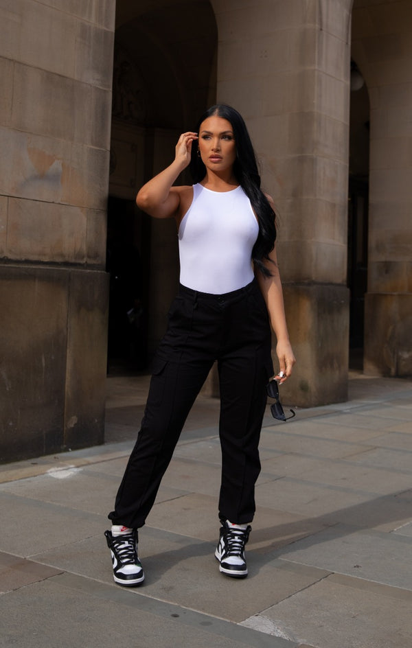 Femme Luxe Black Cuffed Front Seam Cargo Trousers - Lulu