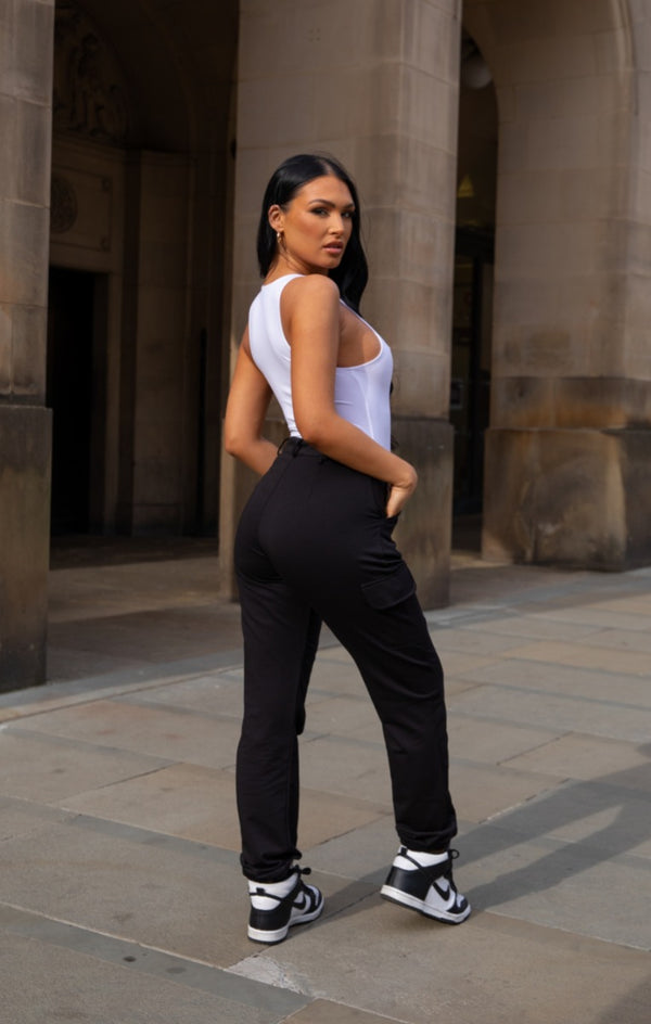 Femme Luxe Black Cuffed Front Seam Cargo Trousers - Lulu