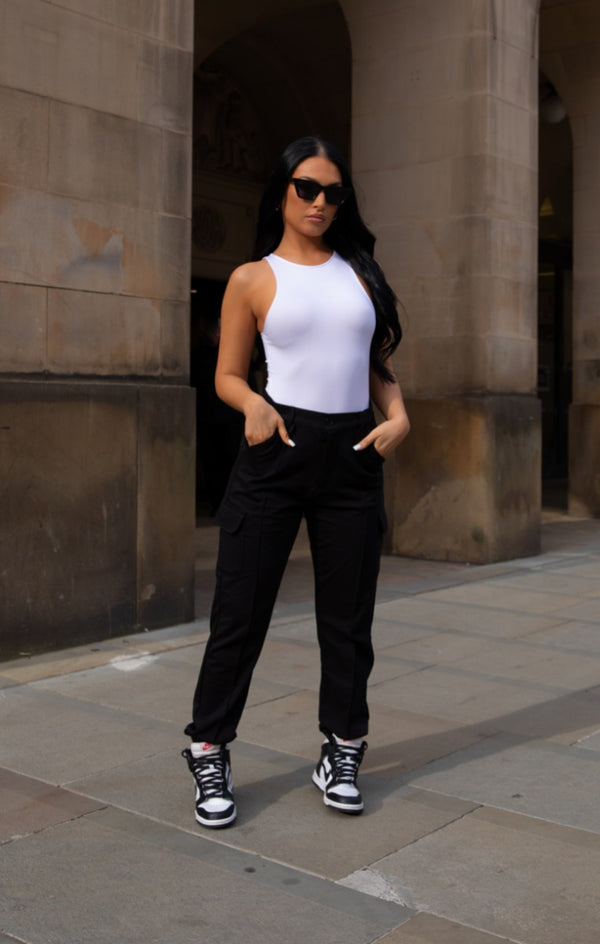 Femme Luxe Black Cuffed Front Seam Cargo Trousers - Lulu