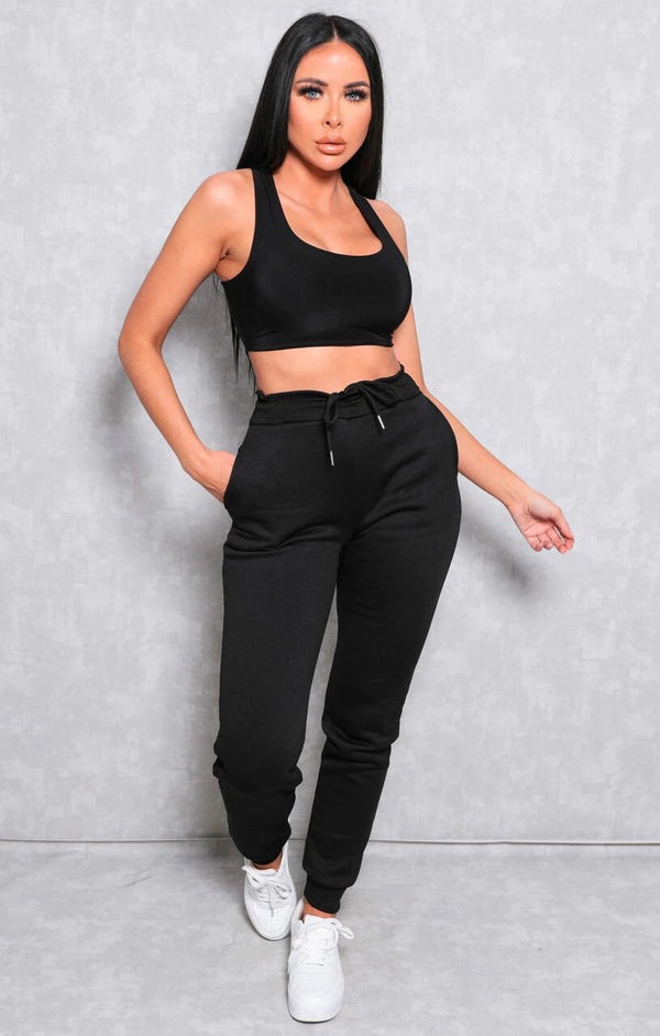 Femme Luxe Black Cuffed Leg Basic Joggers - Charlotte