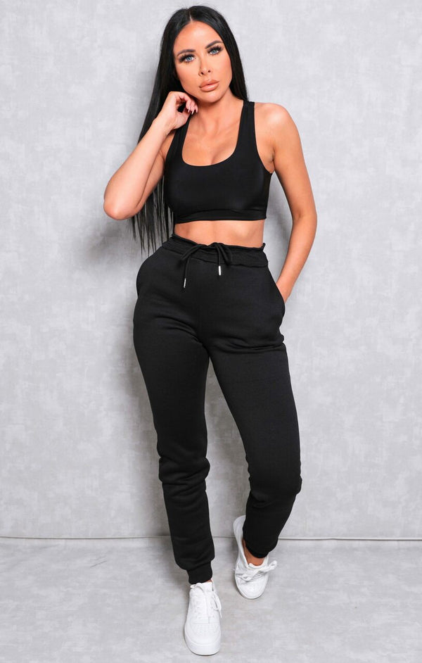 Femme Luxe Black Cuffed Leg Basic Joggers - Charlotte