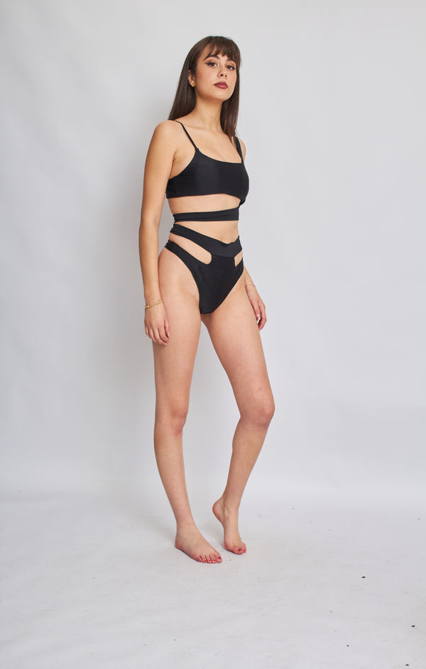 Femme Luxe Black Cut Out High Waisted Bikini Set - Palma