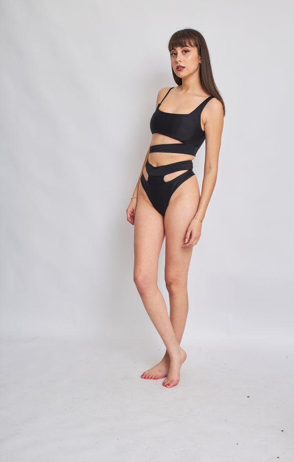 Femme Luxe Black Cut Out High Waisted Bikini Set - Palma