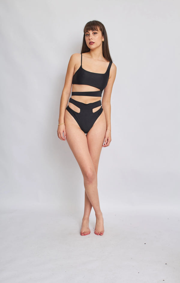 femme luxe Black Cut Out High Waisted Bikini Set - Palma