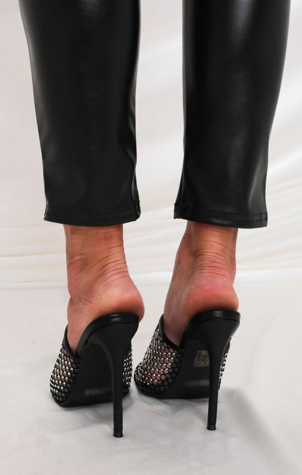 Femme Luxe Black Diamante Perspex Strap Mules - Britney