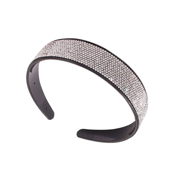 Femme Luxe Black Extra Sparkly Crystal Diamante Silver Evening Headband - Marrisa