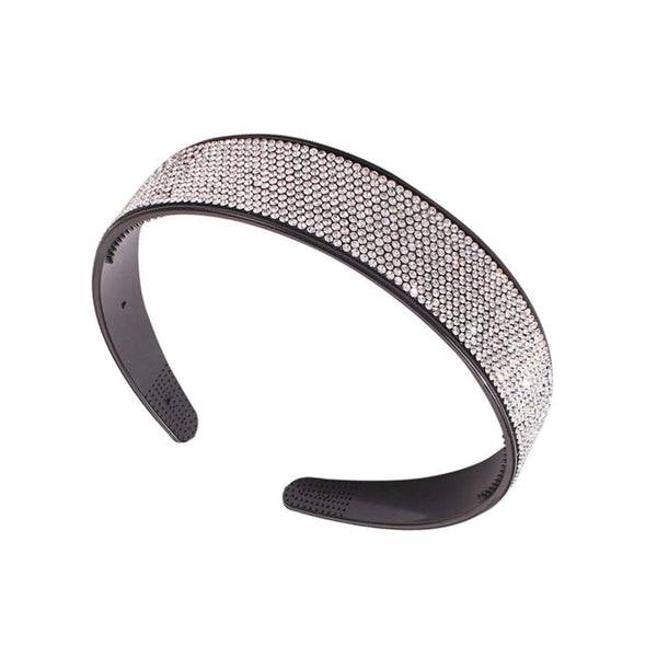 Femme Luxe Black Extra Sparkly Crystal Diamante Silver Evening Headband - Marrisa