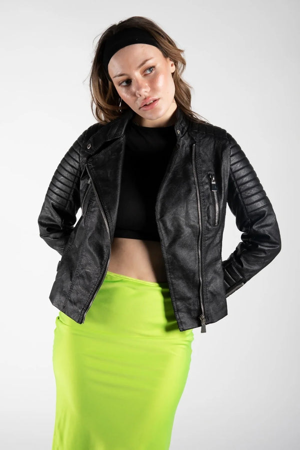 femme luxe Black Faux Leather Oversized Jacket - Bella