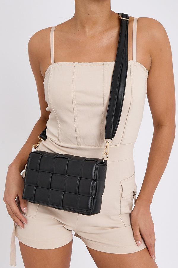 Femme Luxe Black Flapover Chain Detail Crossbody Bag - Mada