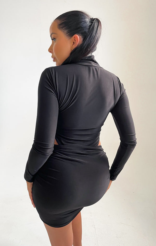 Femme Luxe Black Front Twist V Waist Mini Skirt - Ally