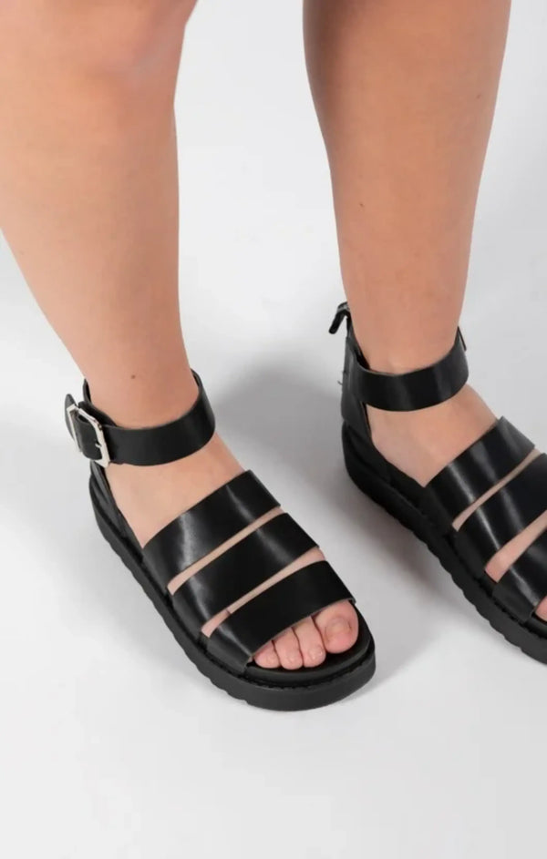 Femme Luxe Black Gladiator Chunky Strappy Sandals - Evie