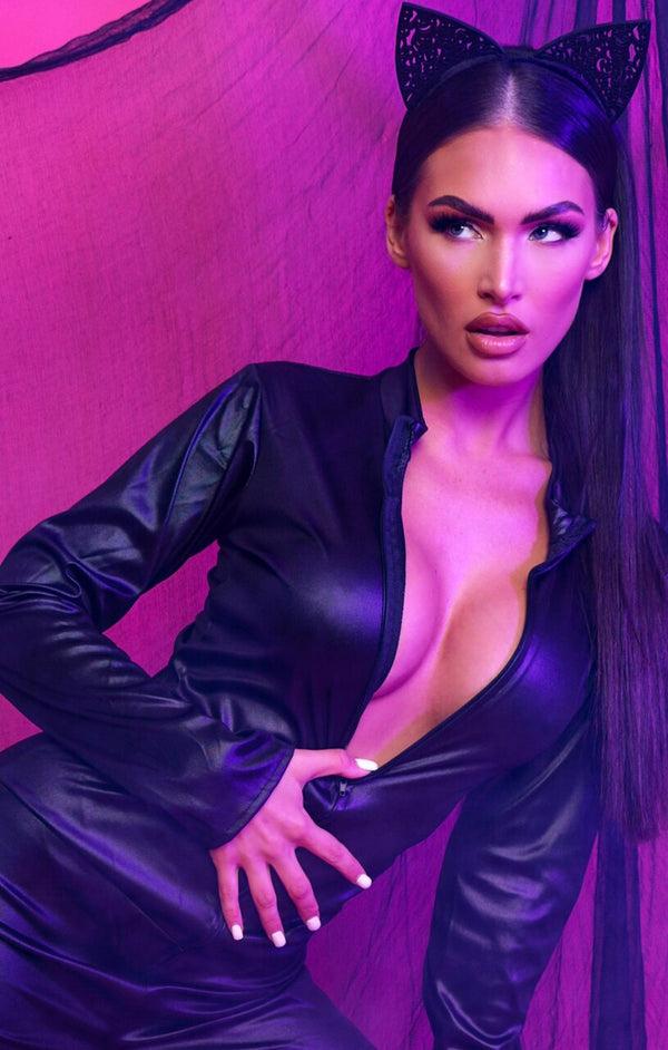 femme luxe Black Halloween Filigree Cat Ears Headband - Gabrielle