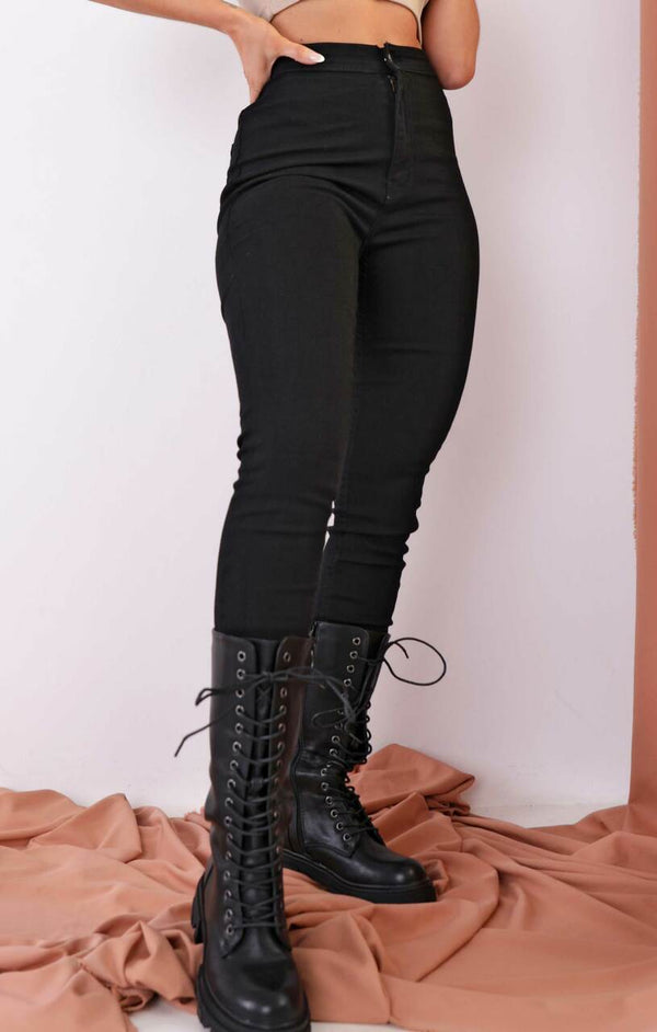 Femme Luxe Black High Waisted Button Up Skinny Jeans - Luz