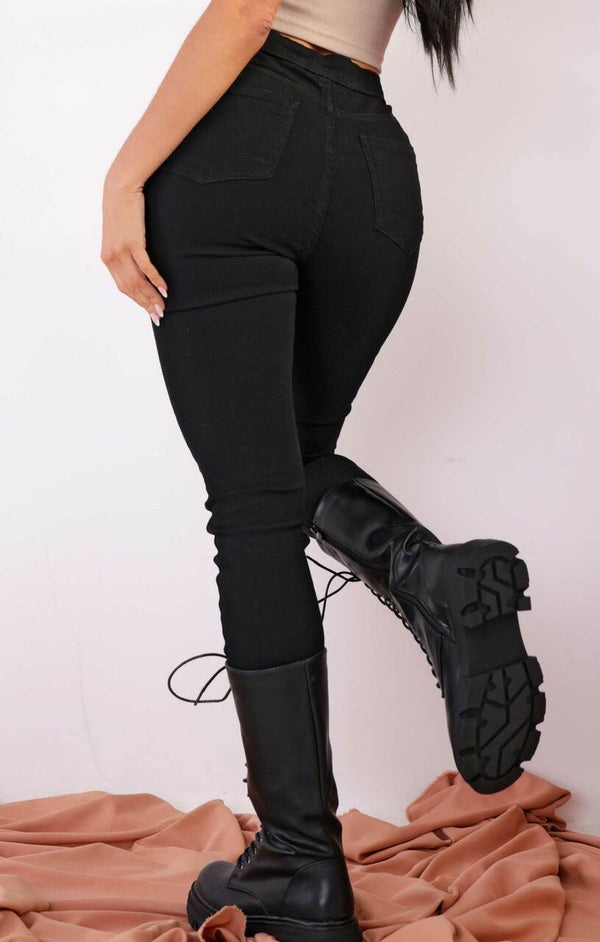 Femme Luxe Black High Waisted Button Up Skinny Jeans - Luz